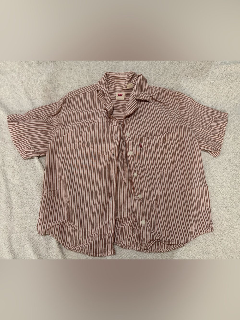 Levi's Faded Red & White Striped Short-Sleeve Button “Camp” Shirt